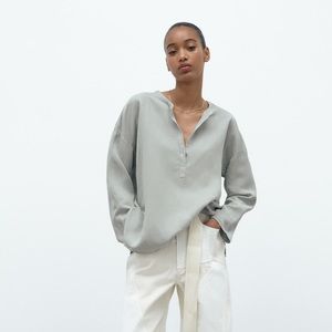 ZARA NWT LINEN BLEND BLOUSE